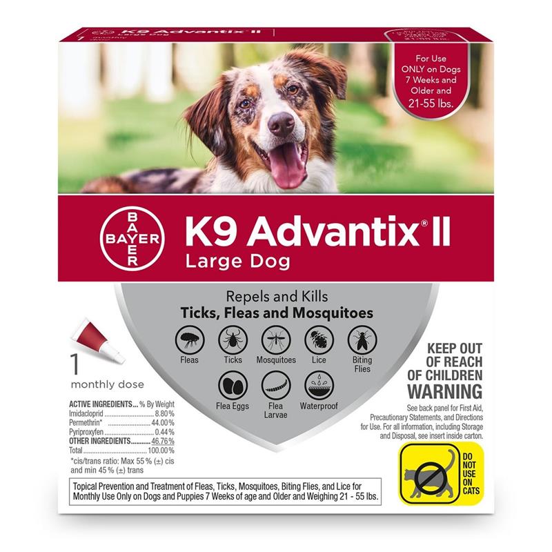 K9 Advantix II for Dogs 21 - 55 lbs Red, 1 Month Supply