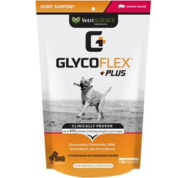 VetriScience Glyco-Flex Plus Joint Support for Medium and Large Dogs, 120 Chews Bacon Flavor
