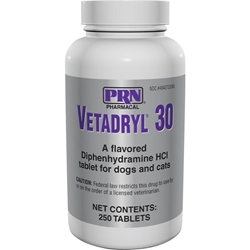 Vetadryl (Diphenhydramine HCl) Tablets for Dogs & Cats 30 mg 250 Ct.