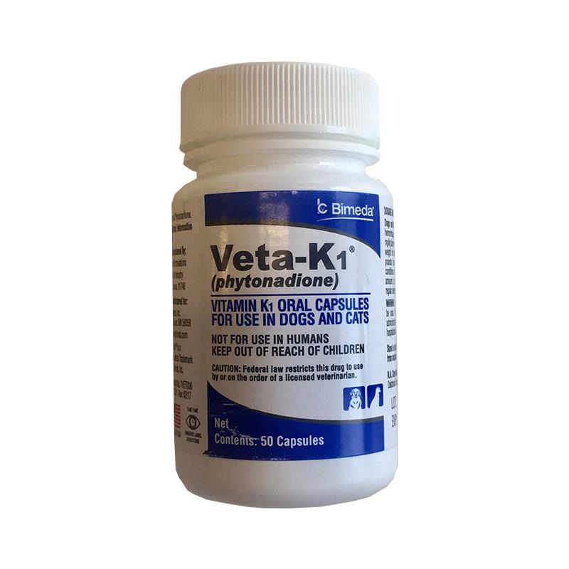 Vitamin K1 for Dogs and Cats 25 mg, 50 Capsules