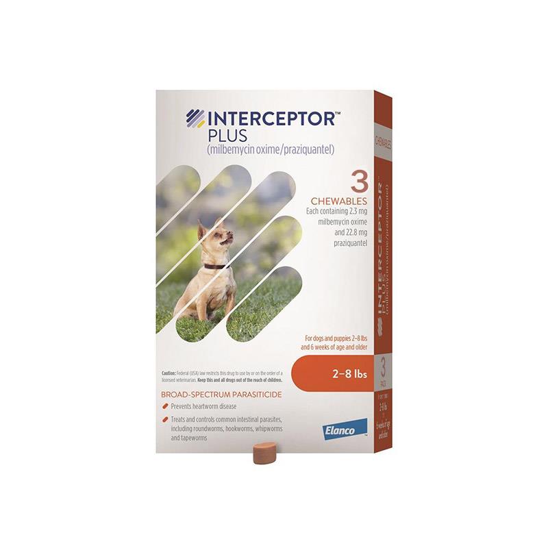 Interceptor Plus Chewable Tablets for Dogs 2-8 lbs Orange, 3 Month Supply