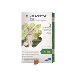 Interceptor Plus Chewable Tablets for Dogs 8.1-25 lbs Green, 3 Month Supply