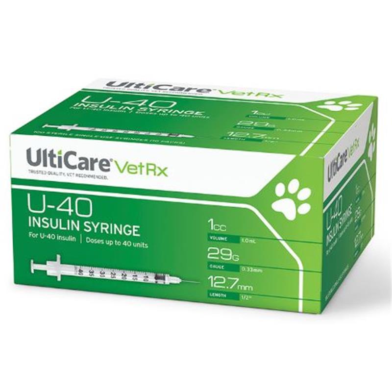 Ulticare U-40 Insulin Syringes 29 g x 1 cc, Box of 100 Needle 1/2 inch