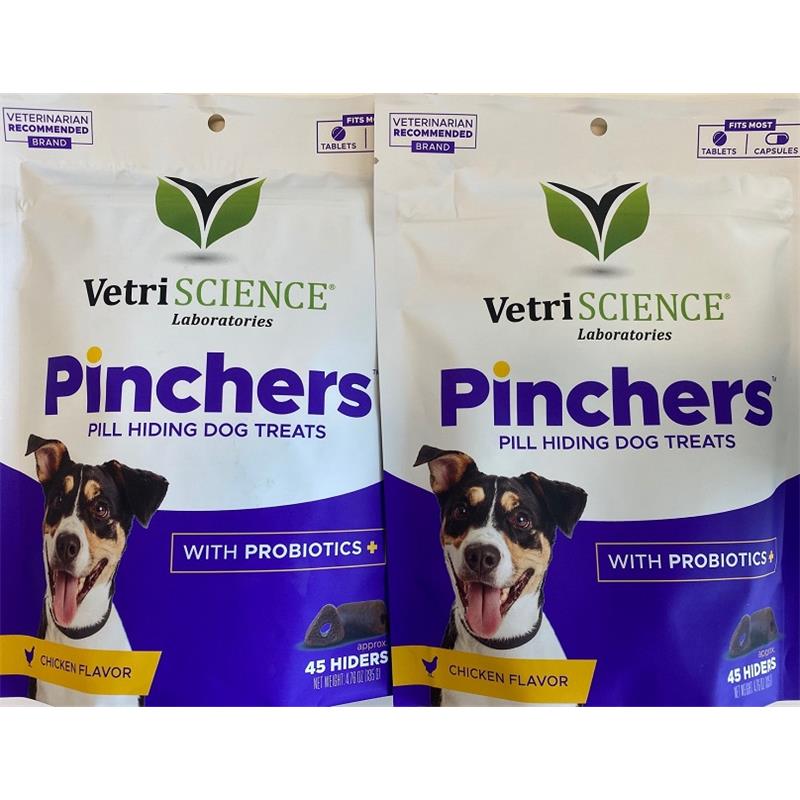 VetriScience Pinchers Pill Hiding Dog Treats with Probiotics, 45 count, 2 pack (Chicken Flavor)