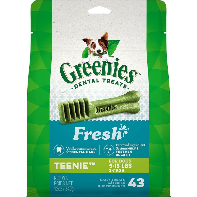 Greenies Fresh Dental Dog Treats, 12 oz Teenie 5-15 lbs (43 ct)