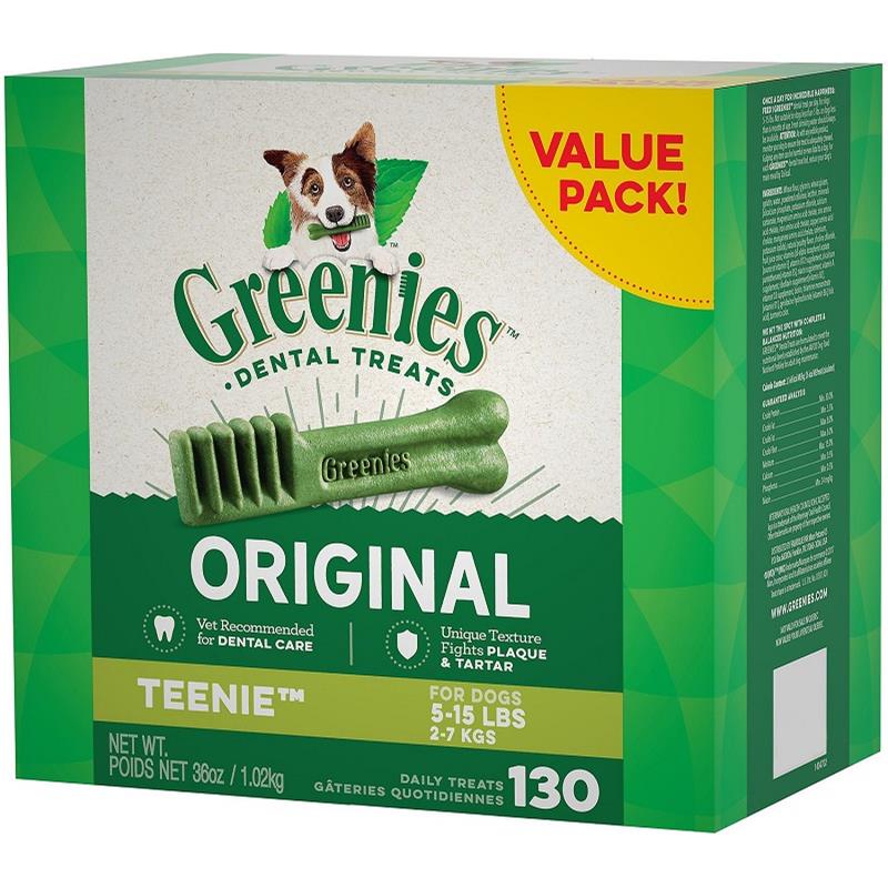 Greenies Dental Dog Treats, 36 oz Teenie 5-15 lbs (130 ct)