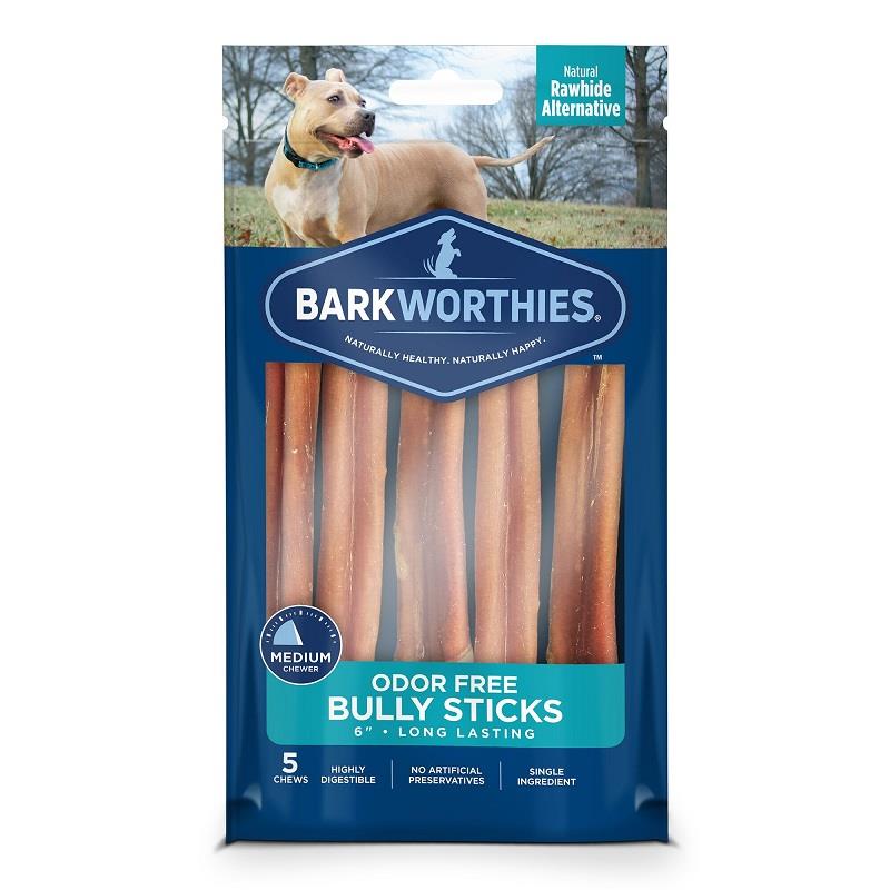 Barkworthies Odor Free Bully Sticks 06'', 5 pack