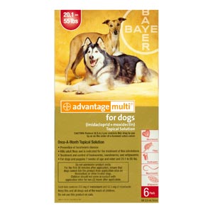 Advantage Multi For Dogs and Puppies 20-55 lbs, Red, 6 Pack
