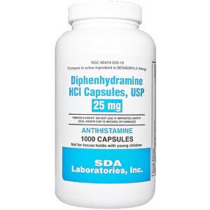Diphenhydramine 25 mg, 1000 Capsules