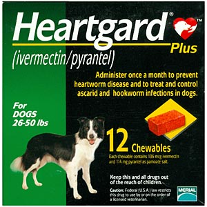 Heartgard Plus for Dogs, 26-50 lbs, Green, 12 Chewables