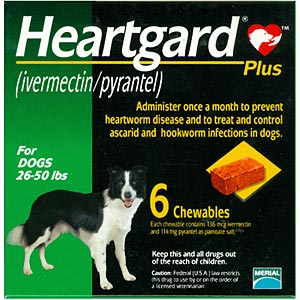 Heartgard Plus for Dogs, 26-50 lbs, Green, 6 Chewables