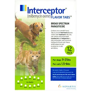 Interceptor for Cats 1.5-8 lbs and Dogs 11-25 lbs, Green, 12 Pack