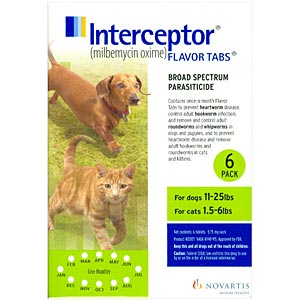 Interceptor for Cats 1.5-8 lbs and Dogs 11-25 lbs, Green, 6 Pack