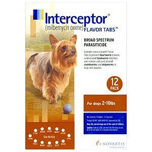 Interceptor for Dogs 2-10 lbs, Brown, 12 Pack