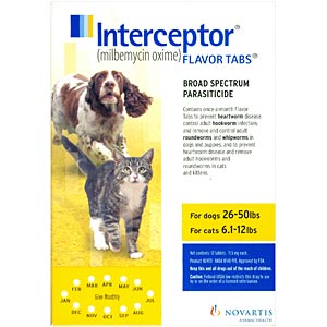 Interceptor for Dogs 26-50 lbs, Yellow, 12 Pack