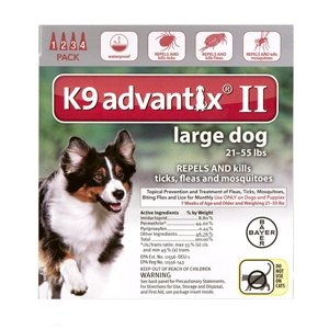 K9 Advantix II for Dogs 21-55 lbs, Red, 4 Pack
