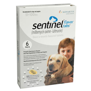 Sentinel for Dogs 51-100 lbs, Flavor Tabs, White, 6 Pack
