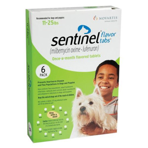 Sentinel for Dogs and Puppies 11-25 lbs, Flavor Tabs, Green, 12 Pack