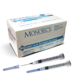 Syringe 3 cc, 22 gauge x 1 in, LL, Monoject, 100