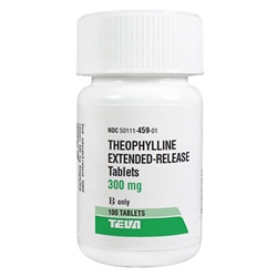 Theophylline Extended-Release 300 mg, 100 Tablets theophylline extended-release 300mg 100 tablets bronchodilator treatment heart failure pulmonary edema bronchial asthma chronic obstructive disease licensed veterinarians pharmacies quantity pricing <b\> petmeds
