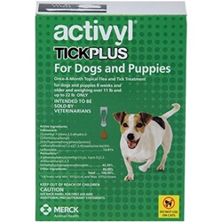 Activyl Tick Plus for Dogs and Puppies, Over 11 lbs - 22 lbs 6 Month Supply Activyl, Tick Plus, Dogs, Puppies, Over 11 lbs-22 lbs, 6 Month Supply