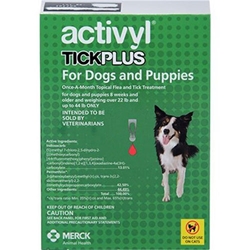 Activyl Tick Plus for Dogs and Puppies, Over 22 lbs - 44 lbs 6 Month Supply Activyl, Tick Plus, Dogs, Puppies, Over 22 lbs-44 lbs, 6 Month Supply