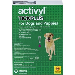 Activyl Tick Plus for Dogs and Puppies, Over 44 lbs - 88 lbs 6 Month Supply Activyl, Tick Plus, Dogs, Puppies, Over 44 lbs-88 lbs, 6 Month Supply