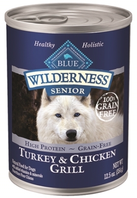 Blue Buffalo BLUE Wilderness Wet Dog Food Senior Recipe, Turkey & Chicken Grill, 12.5 oz, 12 Pack