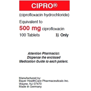 Ciprofloxacin 500 mg, 100 Tablets