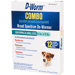 D-Worm COMBO Broad Spectrum De-Wormer For Puppies & Small Dogs 6-25 lbs, 12 Chewable Tablets