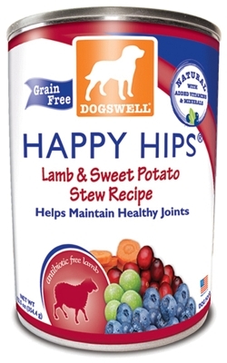 Dogswell Happy Hips Grain-Free Canned Dog Food, Lamb &amp; Sweet Potato Stew, 12.5 oz, 12 Pack