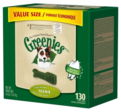 Greenies Value Tub Treat Pack for Teenie Dogs, 36 oz, 130 ct