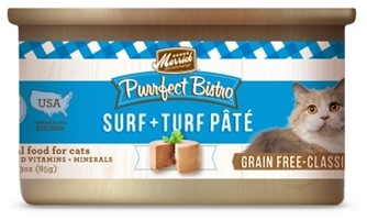 Merrick Grain-Free Purrfect Bistro Surf & Turf Pate Canned Cat Food, 3 oz, 24 Pack